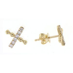 Real Diamonds Tiny Cross Stud Earrings Yellow Gold
